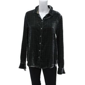 Her Shirt Womens Plaid Long Sleeves Button Down Blouse Gray Black Size Small